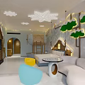 Kid Friendly Hotel Room With Cloud Decorations Slide And Wooden Structure 3d model