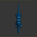 Blue And Yellow Fantasy Reptilian Creature 3D Model With Open Mouth Sharp Teeth Standing Pose