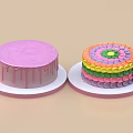 Appetizing Decorated Cakes With Pink Frosted Drip And Colorful Layered Circular Decorations