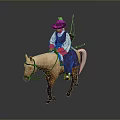 Man Riding White Horse Wearing Traditional Red Clothing With Black Hat And Bow