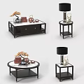 Modern Coffee Table Design Featuring Marble Top Black Frame And Decorative Tea Sets 3d model