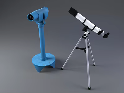 Commercial Telescope Equipment With Blue Base And White Tripod Stand 3d model