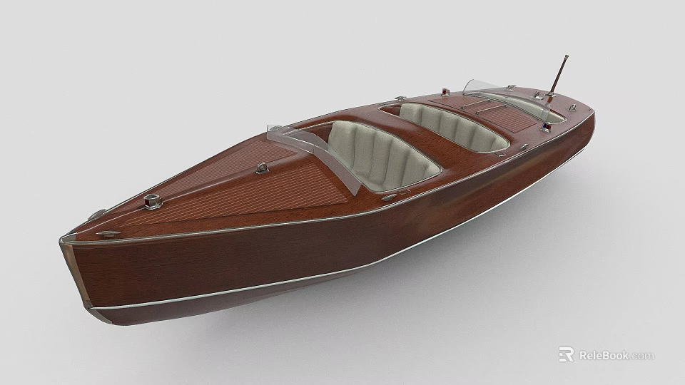 Classic Wooden Boat With Leather Seats And Smooth Wooden Surface Design 3d model 