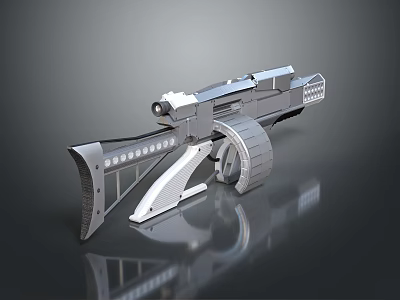 Silver Sci Fi Futuristic Rifle With Streamlined Design Detailed Components And Reflective Surface 3d model