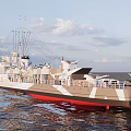 White Warship With Red Bottom Sailing On The Sea Under Clear Sky