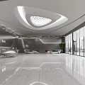 Sleek Futuristic Office Reception Lobby With Unique Curved Ceiling And Spacious Bright Comfortable Waiting Area