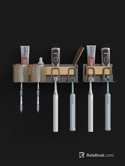 Wall Mounted Bathroom Accessories Set With Toothbrushes Toothpaste And Comb Holder 3d model
