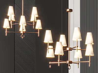 Modern Copper Chandelier With Multiple White Shades And Metal Frame 3d model