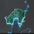 3D Green Region Map With Blue Glowing Edges And Detailed Terrain Rendering