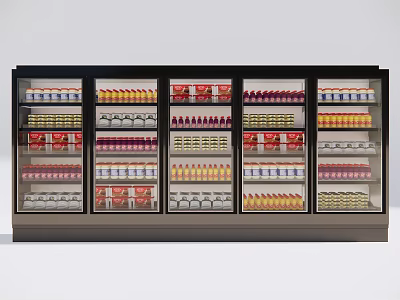 Commercial Display Freezer With Glass Doors And Colorful Packaged Products 3d model