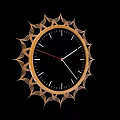 Golden Sunburst Design Wall Clock With Black Dial And White Red Hands