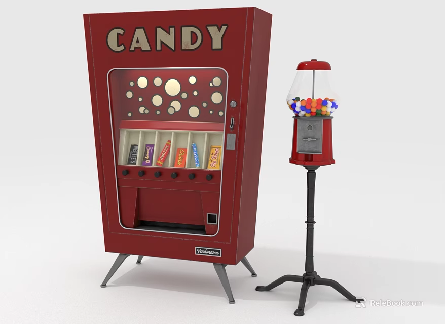 Red Commercial Candy Vending Machine And Gumball Machine With Stand 3d model 