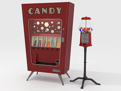 Red Commercial Candy Vending Machine And Gumball Machine With Stand 3d model