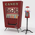 Red Commercial Candy Vending Machine And Gumball Machine With Stand 3d model