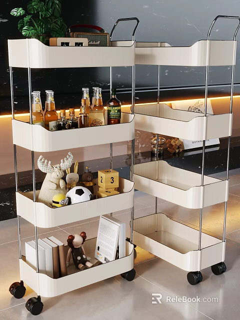 White Multi Tier Storage Shelving Unit With Compartments For Bottles Toys And Books 3d model 