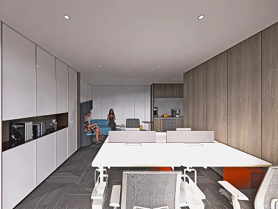 Public Office Space With Modern Design Open Layout Office Desks And Wooden Walls 3d model