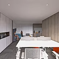 Public Office Space With Modern Design Open Layout Office Desks And Wooden Walls