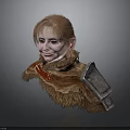 Woman With Red Hair In Fur Clothing And Metal Armor 3D Sculpture