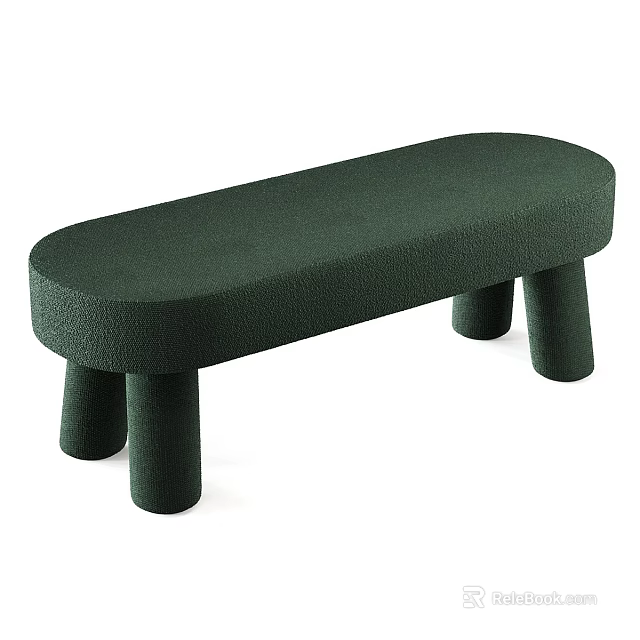 Dark Green Textured Upholstered Bench With Cylindrical Legs Modern Design 3d model 