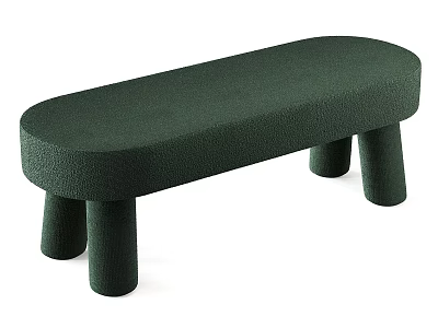 Dark Green Textured Upholstered Bench With Cylindrical Legs Modern Design 3d model
