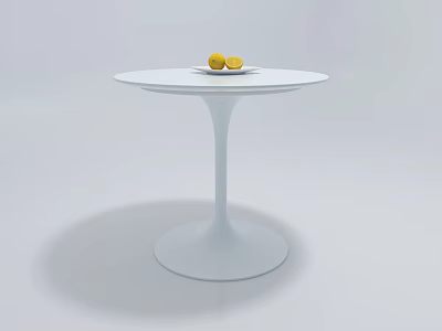 Modern White Round Coffee Table with White Plate and Yellow Lemons 3d model