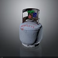 White LPG Cylinder With Red Numbered Label And Green Valve Handle