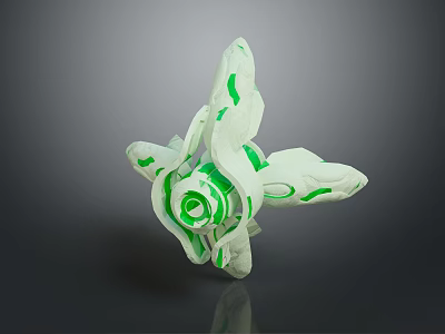 Modern Abstract White 3D Art Structure With Green Spiral Patterns And Artistic Shape 3d model