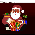 Smiling Santa Claus Sculpture on Red Background with Colorful Gift Boxes and Gift Bag