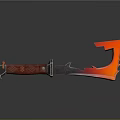 Flaming Blade Weapon With Red Decorative Handle And Sharp Orange Yellow Edge