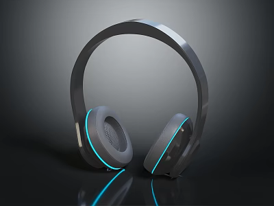 Modern Electronic Over Ear Headphones With Blue LED Light And Sleek Design 3d model