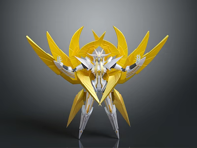 Golden Spread Wings Mech Robot With Silver Body And Warrior Design 3d model