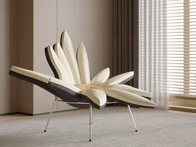 Petal Shaped Beige And Dark Brown Upholstered Lounge Chair With Metal Frame In Modern Interior 3d model