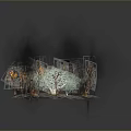 Burning Forest Landscape With Flames Smoke Unburned Green Trees And Charred Ground
