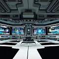 Futuristic Control Room Interior With Multiple Screens And High Tech Control Panels 3d model