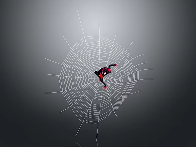 Spider Man In Red And Black Suit Posing On Intricate Spider Web Design 3d model