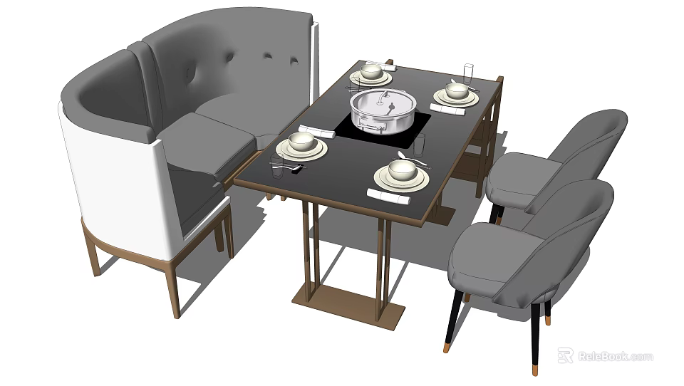 Public Chair in Modern Restaurant Setting with Dining Table and Tableware 3d model
