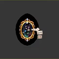 Ornate Oval Mirror With Golden Frame And Decorative Playing Cards