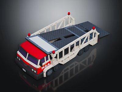 Red And White Lego Model TMA Flatbed Tow Truck With Warning Lights 3d model