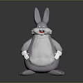 Cartoon Rabbit Character With Grey Body White Belly And Long Ears Sitting Pose