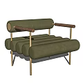 Modern Upholstered Green Accent Chair With Wooden Arms And Brass Legs
