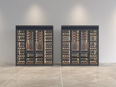 Double Wine Cabinet With Glass Doors And Wine Bottle Racks In Modern Interior 3d model
