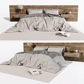 Modern Double Bed With Wooden Headboard Linen Bedding Nightstands And Neutral Rug