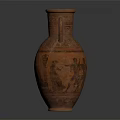Classic Ancient Terracotta Amphora With Two Handles And Intricate Figure Patterns