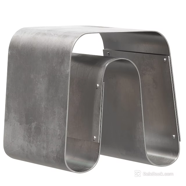 Modern Minimalist Gray Metal Corner Side Table With Geometric Structure And Textured Surface 3d model 