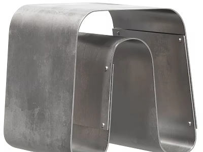 Modern Minimalist Gray Metal Corner Side Table With Geometric Structure And Textured Surface 3d model
