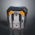 Futuristic Metal Gate Design with Black Frame Orange Trim and Blue Indicator Lights