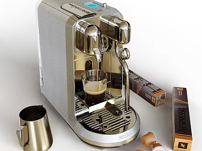 Stainless Steel Automatic Coffee Machine with Coffee Cup and Pods Box in Kitchen 3d model