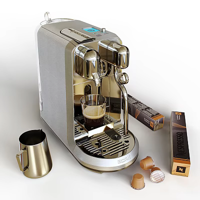 Stainless Steel Automatic Coffee Machine with Coffee Cup and Pods Box in Kitchen 3d model