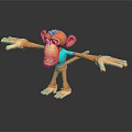 Playful Cartoon Monkey 3D Model With Orange Body Blue Accents And Outstretched Arms