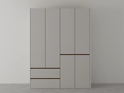 Modern Light Gray Wardrobe With Sleek Surface Multiple Doors And Drawers 3d model